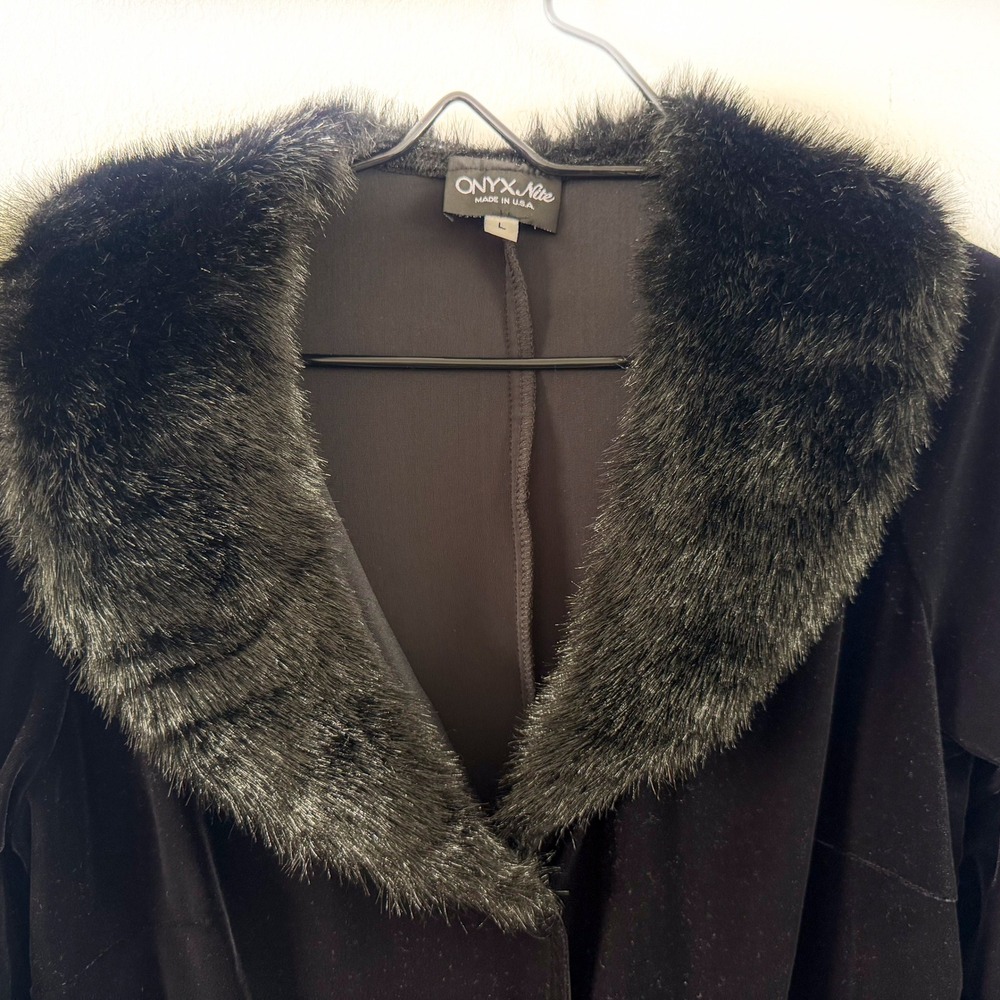 Vintage Onyx Nite Black Velvet Faux Fur Collar Long Sleeve Maxi Dress Size L